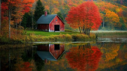 Early morning autumn light near Killington, Vermont. Photo taken on a calm tranquil colorful morning during the peak autumn foliage season. Vermont's beautiful fall foliage ranks with the best in New 