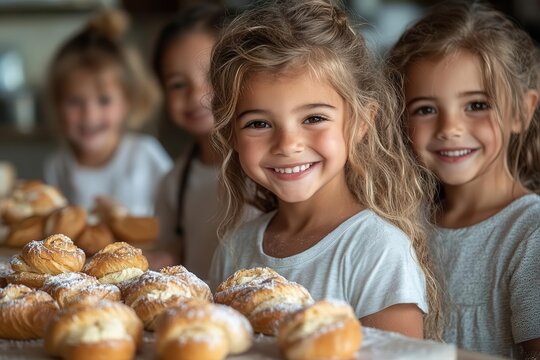 a joyful group of diverse kids in a kitchen engage in positive baking and cooking experiences reflecting laughter and learning in a vibrant and inclusive environment - Powered by Adobe