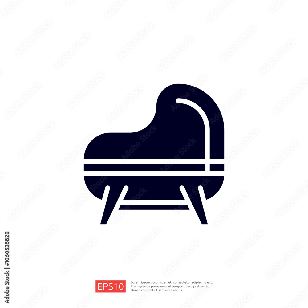 Poster this image features a minimalist icon of a stylish chair, emphasizing modern design elements and fun