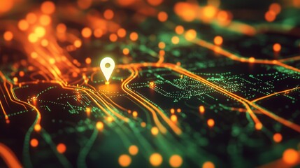 High-tech navigation map with precise location markers for GPS purposes
