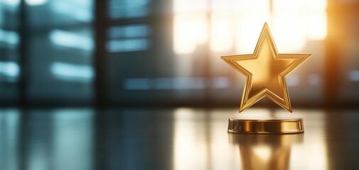 A golden star trophy against a blurred background, symbolizing achievement and recognition in awards and competitions.
