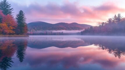 Early morning autumn light near Killington, Vermont. Photo taken on a calm tranquil colorful morning during the peak autumn foliage season. Vermont's beautiful fall foliage ranks with the best in New 