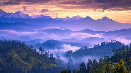 Himalaya Mountains Covered in Mist and Fog