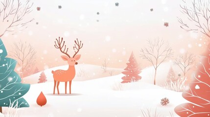 A serene winter landscape with a deer in a snowy forest setting