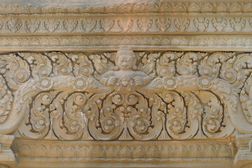 Bas-relief sculpture at Prasat Preah Ko, Siem Reap, Cambodia.