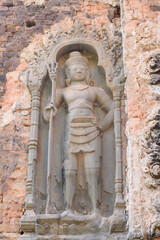 Bas-relief sculpture at Prasat Preah Ko, Siem Reap, Cambodia.