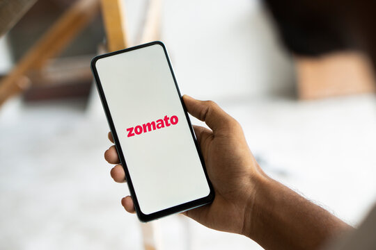 Dhaka, Bangladesh- 02 Nov 2024: Zomato logo is displayed on smartphone.
