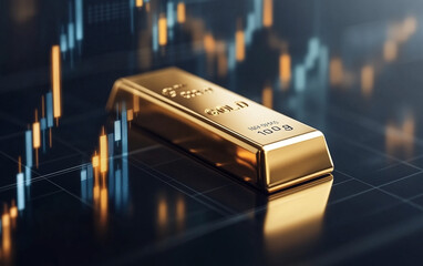 Gold bar on stock market chart, finance and investment concept.