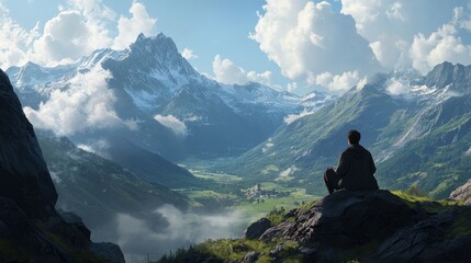 Fototapeta premium He looks off to distance mountain ranges 