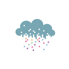Cloud raining colorful pixels vector graphic