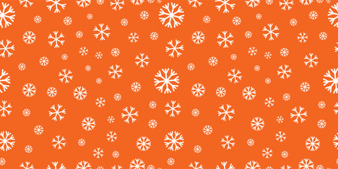 Orange seamless snowflake pattern. Seamless vector pattern with white snowflake. Perfect for winter season wallpaper, wrapping paper, gift wrapper