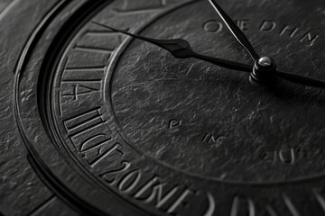 Close-up of Black Clock Face with Roman Numerals