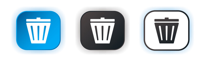 Trash icon set. Design for app icons. Button template. Vector illustration.