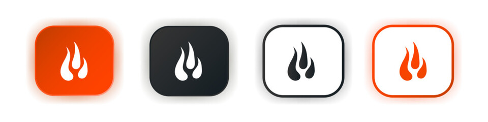 Fire icon set. Design for app icons.  Button template. Vector illustration. 