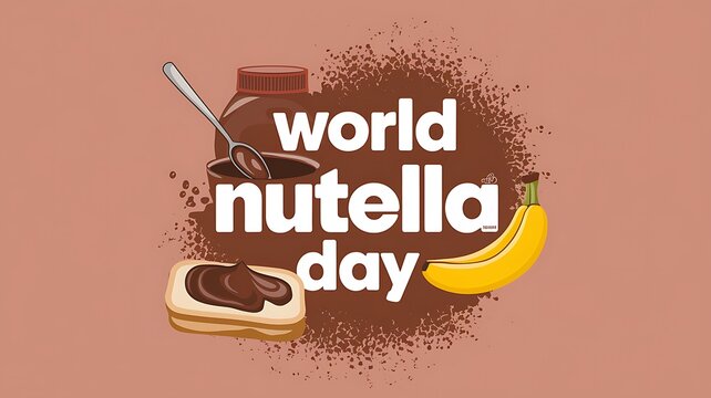World Nutella Day Illustration with Chocolate Spread, Bananas, and Bread