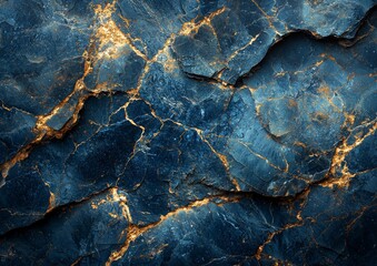 A textured blue and gold rock surface with cracks, suitable for backgrounds or designs.