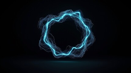 Abstract digital art featuring a circular blue electric waveform on a dark background, showcasing dynamic, glowing energy patterns and intricate light effects.