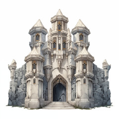 Obraz premium Majestic castle with towering spires nestled among rugged stone walls in a vibrant fantasy world