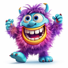 Obraz premium Colorful cartoon monster dancing joyfully in a whimsical style with vibrant purple and blue fur