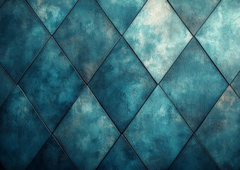 A textured blue and teal diamond-patterned wall surface.