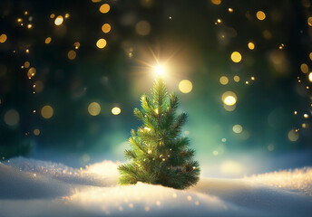 Naklejka premium Small fir tree with glitter background