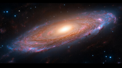 Obraz premium ring galaxy with lots of blue stars and hughs of purple and pink.