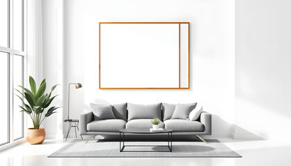 Frame mockup, ISO A paper size. Living room poster mockup. Interior mockup with house white background. Modern interior design. 3D render isolated with white highlights, png