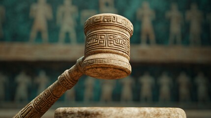 Carved Mayan Gavel and Ancient Temple