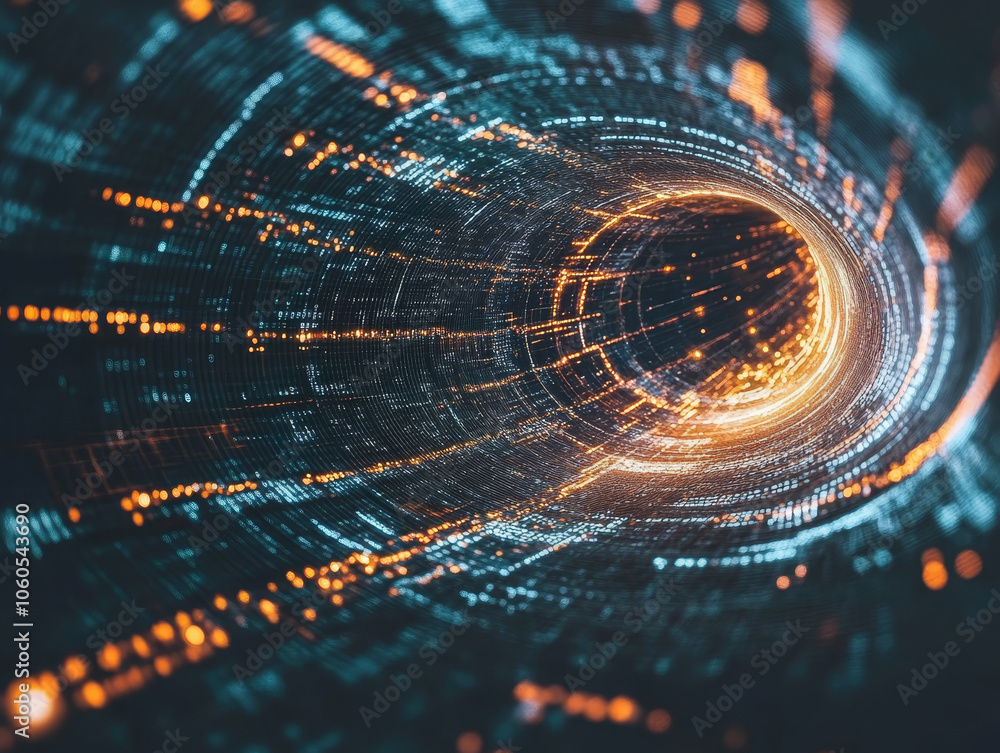 Poster abstract swirl of data and technology elements, showcasing vibrant colors and dynamic movement, repr