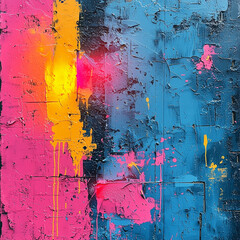 Fototapeta premium vibrant abstract graffiti with rich textures and dripping pink and blue hues on an urban wall