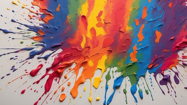 "Experience the explosion of pride as vibrant rainbow paint splatters across a blank canvas, creating a stunning masterpiece that captures the essence of diversity and individuality."