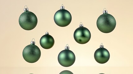Green Christmas ornaments floating with subtle gradients