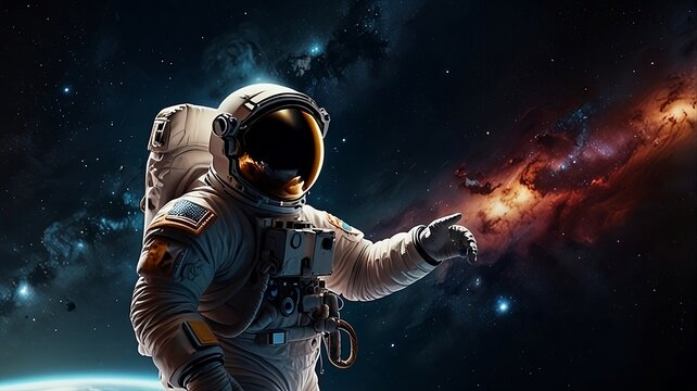 Astronaut placing a in Deep Space