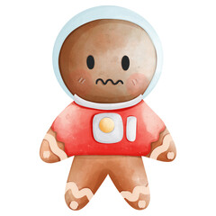 Cute gingerbread astronaut character with worried expression
