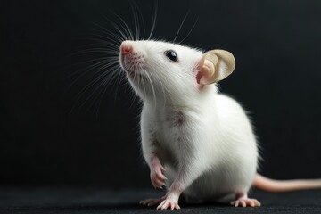 the beside view baby Kangaroo rat standing, left side view, low angle, white copy space on right, Isolated on black Background