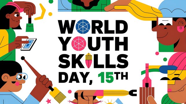World Youth Skills Day Celebrated with Illustration of Diverse Youth Engaging in Skill-Based Activities
