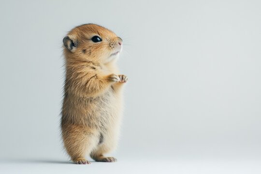 the beside view baby Gopher standing, left side view, low angle, white copy space on right, Isolated on White Background