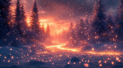 Naklejka premium a softfocus winter landscape with illuminated snowflakes gently falling creating a serene and magical ambiance capturing the beauty of a snowy day and the peace it brings