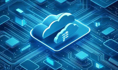 Isometric illustration depicting modern cloud technology and networking concept, representing web cloud technology business and internet data services in vector format
