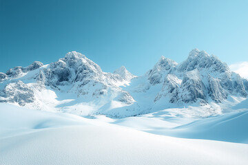 Obraz premium Snow-capped mountains rise majestically under a clear blue sky, creating a breathtaking winter landscape at midday