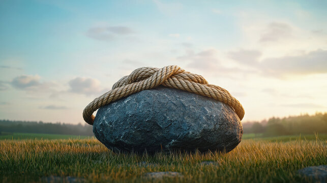 Rock with Rope in Serene Outdoor Landscape