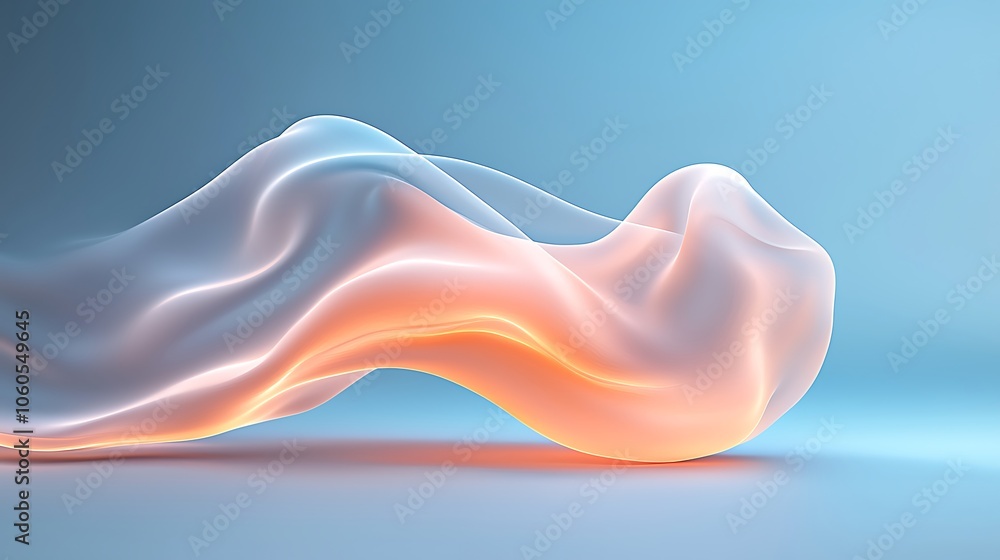 Poster fluid shapes emerge from soft illumination creating a dreamlike aesthetic in modern design
