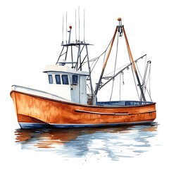 Obraz premium Watercolor Illustration of a Fishing Boat on the Water.