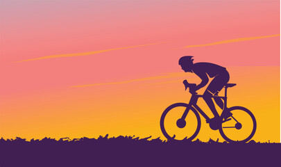 Obraz premium Fresh and vibrant cyclist in beautiful morning dawn best poster background design for your championship community event 