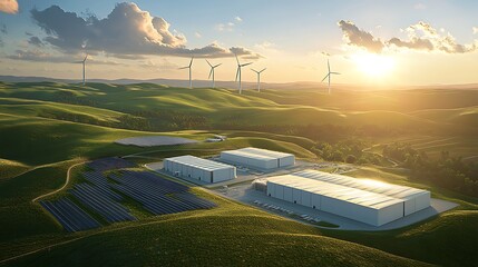 Modern battery storage facility with solar panel