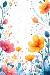 Naklejka premium Vibrant floral watercolor artwork with a delightful array of colorful blooms perfect for spring and nature enthusiasts