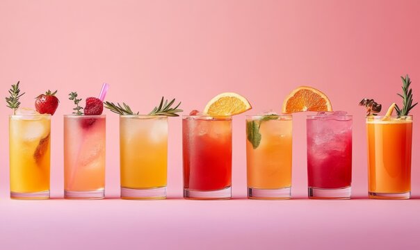 Selection of colorful mocktails. Non-alcoholic beverages, designed to mimic the flavors and presentation of cocktails
