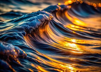 Flowing waves in dark tones reveal intricate textures and organic shapes, exploring fluid dynamics for artistic expression and striking visual impact in macro photography.