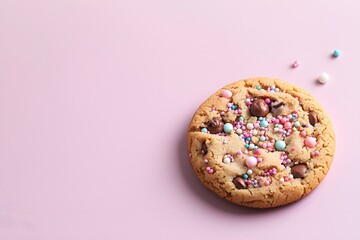Colorful Single Cookie with Pastel Sprinkles on Surface