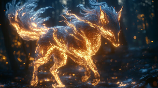 A fierce kirin with water and fire elements